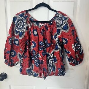 Sundry Brown and Blue Floral Blouse
